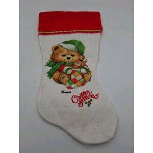 Critter Sitters Banner Bear White Felt Christmas Stocking Morgan Inc Vintage